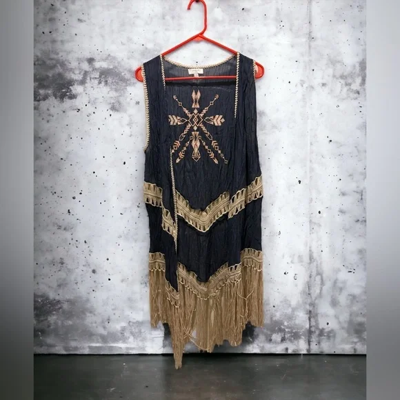 Umgee Swim Umgee Crochet And Gauze Cover Up Or Vest Size